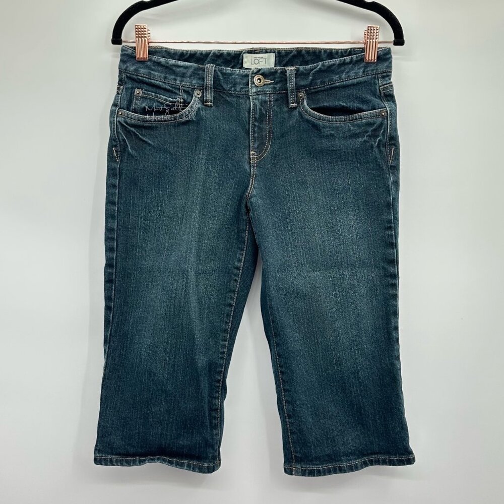 LOFT Dark Wash Contrast Stitching Bermuda Shorts Size 2